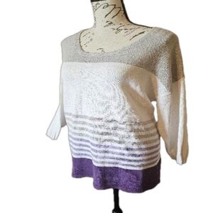 Chicos Women's Sweater Light Weight Gray, White Purple Size 2 12-14 EUC